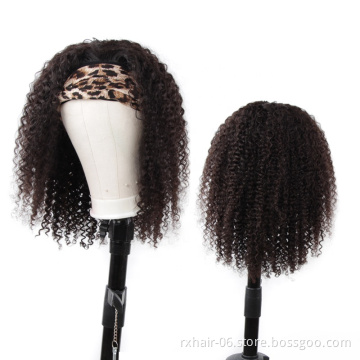 Bob Curley Short Curly Coily Afro Curl Wigsluxefame Half  Wigs With Headband Attached Kinky Curly Human Hair Headband Wig